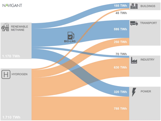 Sankey diagram showing projected European gas demand