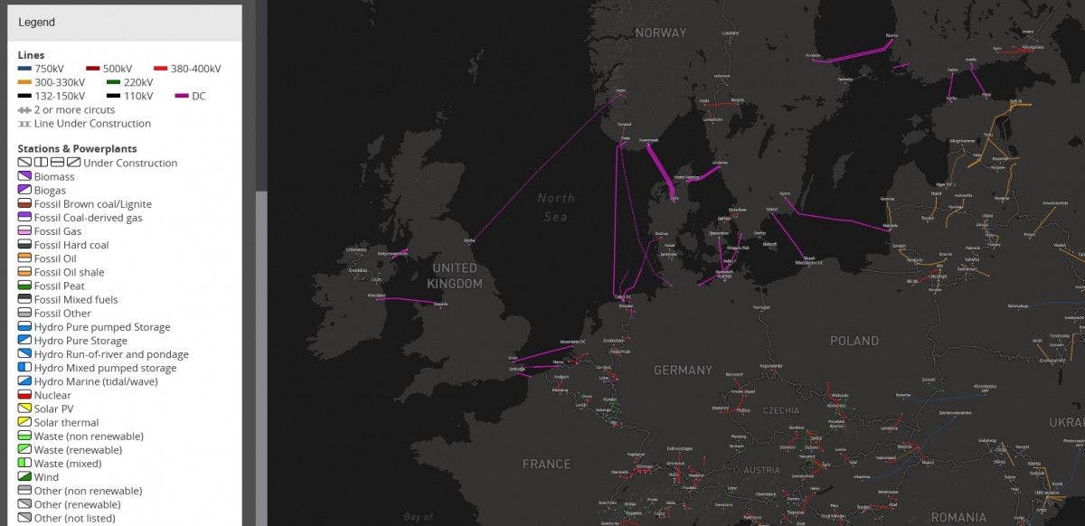 ENTSO-E Transmission System Map showing cross border interconnection in Europe only